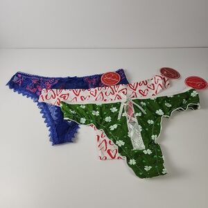 Splendies Thong Womens 1X Underwear Panties Hearts Blue Sheer St Patricks NWT
